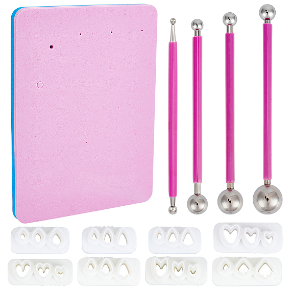 4шт. инструменты для скульптур из нержавеющей стали своими руками, для лепки из глины шариковая ручка-стилус, с 1поликарбонатным ковриком и 8пластиковыми формочками для глины
