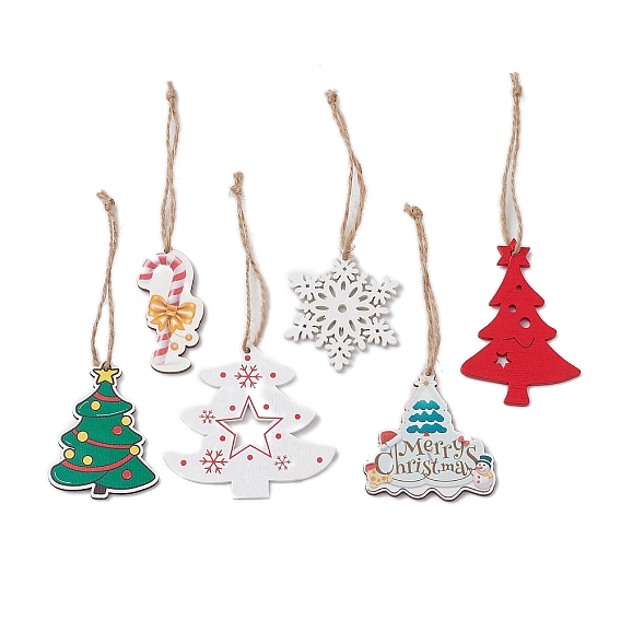 Рождественский принт подвеска из дерева украшение, джутовый шнур для украшения двери дома, рождественская елка, снежинка и леденец