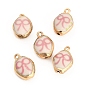 Printed Handmade Porcelain with Brass Pendants, Oval with Bowknot Charms, Golden
