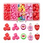 Valentine's Day Themed Handmade Polymer Clay Beads, Column & Flower & Heart