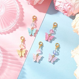 5шт. бабочка сплав акриловые подвесные украшения, с застежками-карабинами из сплава и бусиной из синтетического лунного камня для украшения сумок