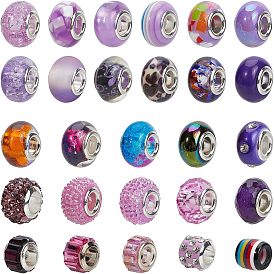 Европейские бусины из акрила, смолы и полимерной глины со стразами, бусины с большим отверстием, с основной цвет серебристый, рондель