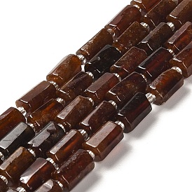 Natural Garnet Beads Strands, with Seed Beads, Column, Faceted