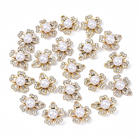 20 colgantes de diamantes de imitación de cristal de aleación, con abs de plástico imitación perla, flor