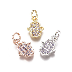 Religion Brass Micro Pave Cubic Zirconia Charms, with Jump Rings, Hamsa Hand/Hand of Fatima /Hand of Miriam