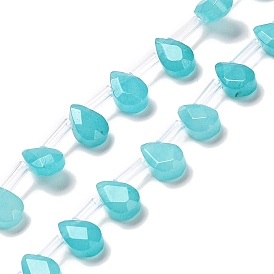 Dyed Natural Amazonite Beads Strands, Faceted, Teardrop, Top Drilled
