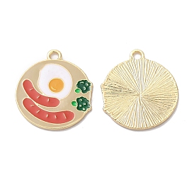 Alloy Enamel Pendants, Golden, Flat Round with Sausage with Poached Eggs Charm