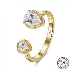 925 кольцо-манжета на палец из стерлингового серебра, 4кольцо с фианитом, двойное кольцо-капля для женщин, с печатью s925