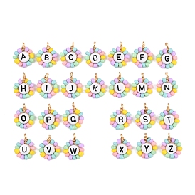 26 шт. подвески из стекла и акрила, цветок с буквой, с медной проволокой