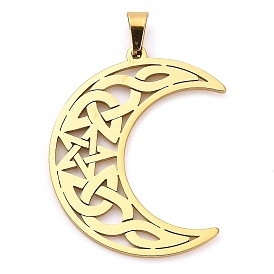 304 Stainless Steel Pendants, Laser Cut, Moon with Knot Charm