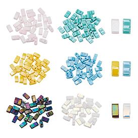 180Pcs 6 Colors 2-Hole Opaque Glass Seed Beads, Lustered, Rectangle