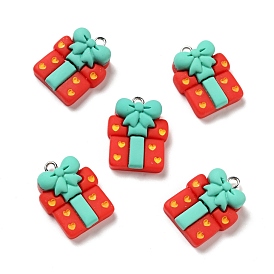 Christmas Opaque Resin Pendants, with Platinum Tone Iron Loops, Gift Box Charm