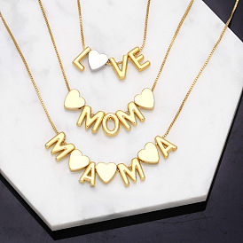 Minimalist Love Heart Necklace with Mama/Mom Pendant for Women - NKB219