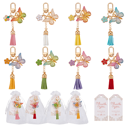16 шт. подвесные украшения в виде бабочек с кисточками из акрила и искусственной замши, с карабинами из сплава, подарочными пакетами из органзы и бумажной карточкой, золотые