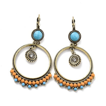 Boucles d'oreilles créoles bohême vintage avec gros anneau, boucles d'oreilles pendantes en alliage de zinc avec perles en plastique pour femmes, Or antique