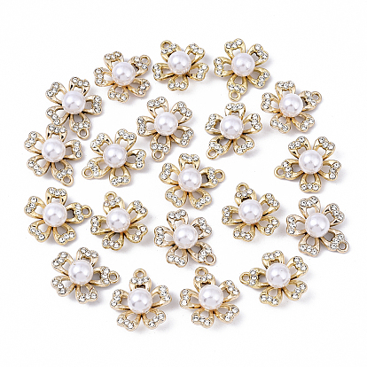20 colgantes de diamantes de imitación de cristal de aleación, con abs de plástico imitación perla, flor