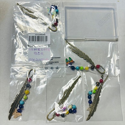 5piezas 5 marcapáginas con colgante de esmalte de aleación de mariposa de colores con cuenta de piedras preciosas de chakra, marcadores de plumas