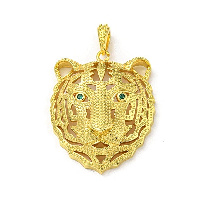 Real 18K Gold Plated Brass Pendants, Cadmium Free & Nickel Free & Lead Free, with Cubic Zirconia, Leopard Head Charms