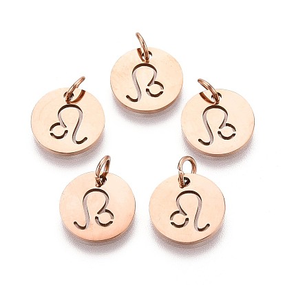 304 подвески из нержавеющей стали, плоский круглый с созвездием / знак зодиака