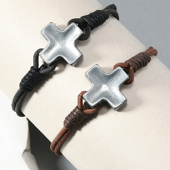 Минималистичные браслеты из сплава с перекрестными звеньями, украшения из искусственной кожи для мужчин, античное серебро