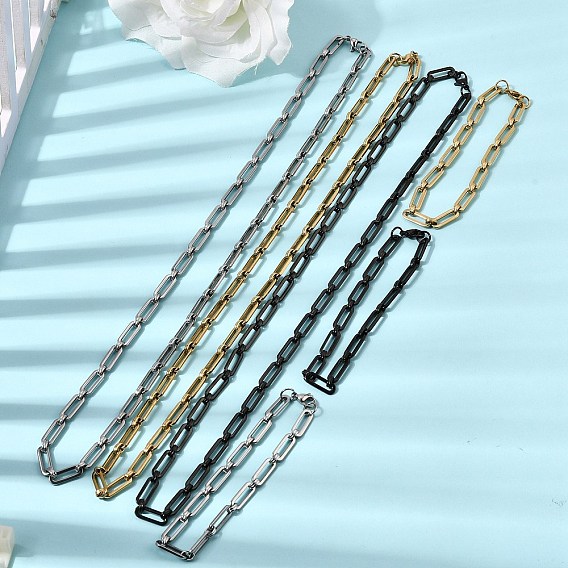 304 Наборы украшений из скрепок из нержавеющей стали: браслет и ожерелье., с карабин-лобстерами 