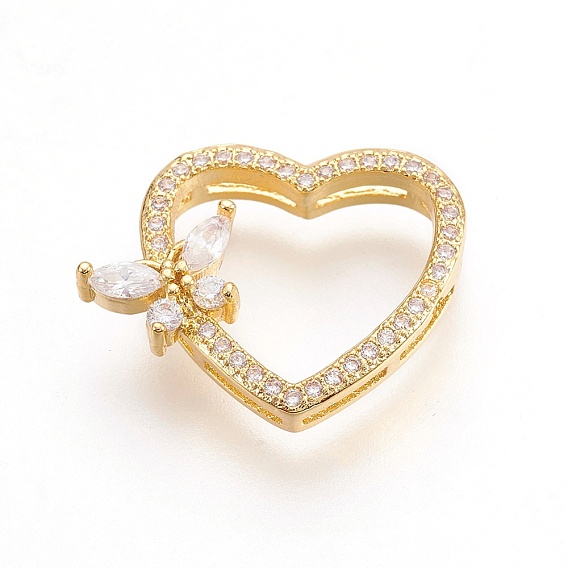 Латунные микро проложить кубического циркония многожильных ссылки, без свинца, без кадмии и без никеля, долговечный, сердце с бабочкой