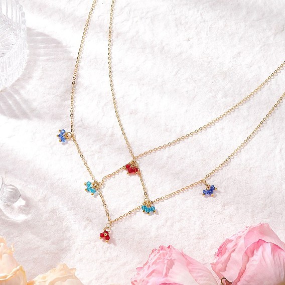 Разноцветные имитация австрийского хрусталя биконус стеклянные бусины кисточки латунные кабельные цепочки двухслойные ожерелья