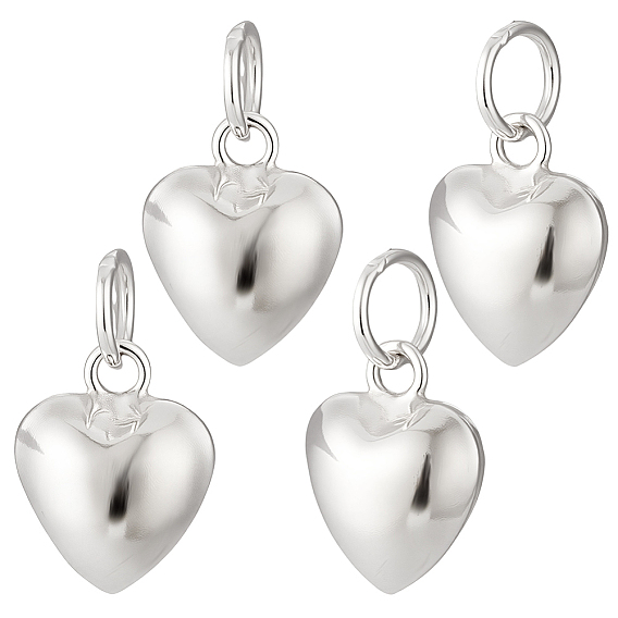 4 шт. 925 подвески из стерлингового серебра, подвески в виде пышных сердечек с кольцами для прыжков