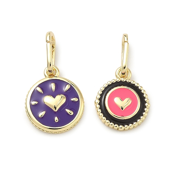 Плоский круглый латунный эмалированный кулон с узором в виде сердечек., без кадмия и без свинца, долговечный, стойки покрытие, реальный 18 k позолоченный