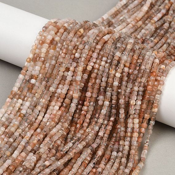 Natural Sunstone Beads Strands, Cube, Faceted