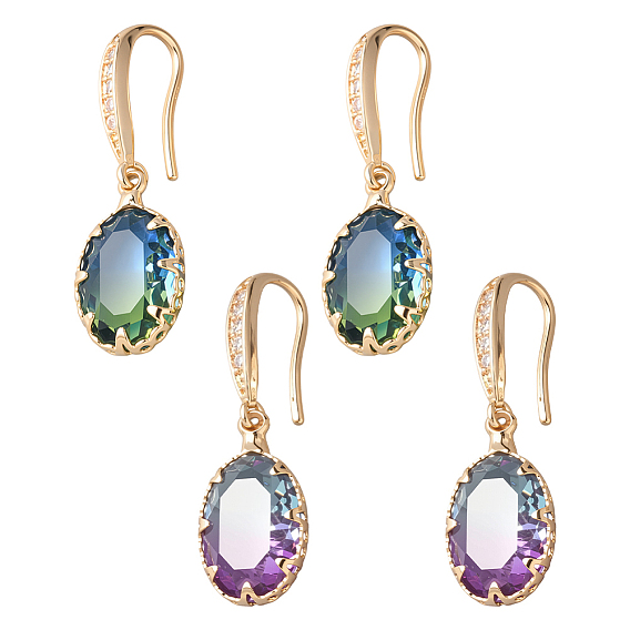 2 пары 2 цветные латунные серьги с кубическим цирконием, овальные, золотые