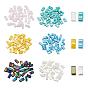 180Pcs 6 Colors 2-Hole Opaque Glass Seed Beads, Lustered, Rectangle