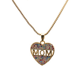 Heart-shaped MOM Necklace with Micro-set Zirconia, European and American Style Jewelry