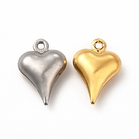 304 Stainless Steel Pendants, Puffed Heart Charm