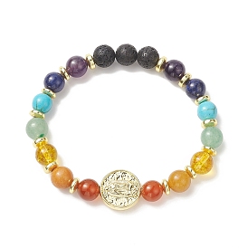 Dyed Natural & Synthetic Mixed Gemstone & Brass Virgin Mary Beaded Stretch Bracelet, Chakra Jewelry for Women