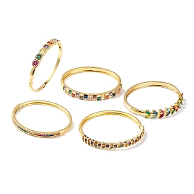 Brass Pave Colorful Cubic Zirconia Hinged Bangles for Women, Real 18K Gold Plated