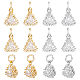SUPERFINDINGS 12Pcs 2 Colors Brass Clear Cubic Zirconia Pendants, Long-Lasting Plated, Triangle