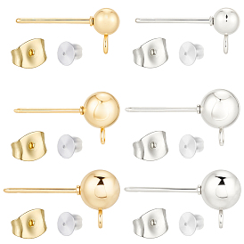 60шт 6 стили 304 фурнитура для сережек из нержавеющей стали, с петлей и ушной гайкой, с 60 пластиковыми ушными гайками