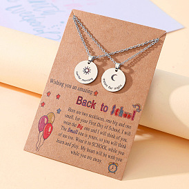 Stainless Steel Sun and Moon Back to School Family Card Collar Necklace