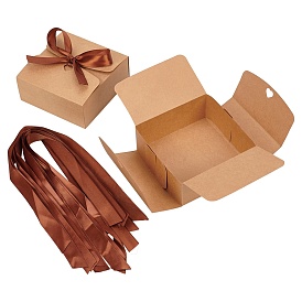 Foldable Creative Kraft Paper Box, Wedding Favor Boxes, Favour Box, Paper Gift Box, with Cord, Square