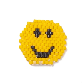 Handmade Japanese Seed Beads, Loom Pattern, Flat Round with Smile