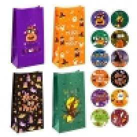 12Pcs 4 Styles Halloween Theme Paper Bag, with 12Pcs Round Dot Stickers, for Halloween Party Decoration