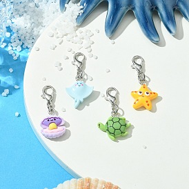 4 шт 4 стили морской организм смоляной кулон украшение, Застежки-когти из цинкового сплава, подвески для украшений сумок, форма рыбы/морской звезды/черепахи/панциря