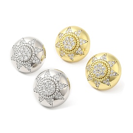 Rack Plating Brass Half Round with Sun Stud Earrings with Crystal Rhinestone for Women, Lead Free & Cadmium Free