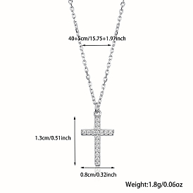 Colliers à pendentif croix en zircone cubique, rhodié 925 argent sterling pour femme