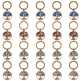 Сплав брелок, с драгоценными камнями чип бисера, плоские круглые с дерева жизни