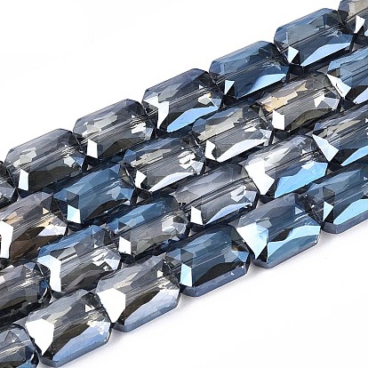 Galvanisieren transparente Glasperlen Stränge, halb plattiert, facettiert, Rechteck