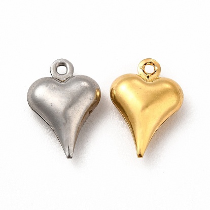 304 Stainless Steel Pendants, Puffed Heart Charm