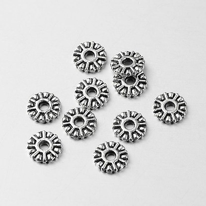 Тибетский сплав стиль плоские круглые шариков прокладки, 9x1.5 мм, отверстие : 2 мм