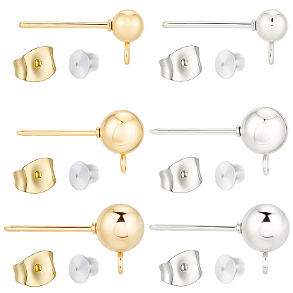 60шт 6 стили 304 фурнитура для сережек из нержавеющей стали, с петлей и ушной гайкой, с 60 пластиковыми ушными гайками